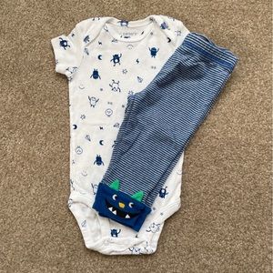 Carter’s Monster Short Sleeve Bodysuit With Striped Pants 2 Piece Set 6 Months